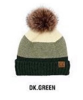 CC Color Block Pom Beanie 3 Colors