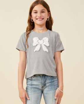 Tween girls detailed pearl bow shirt