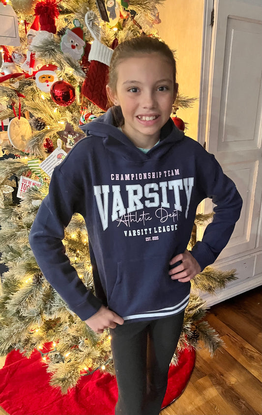 Tween girls varsity sweatshirt in navy blue 
