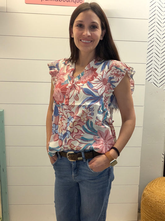 Floral Ruffle Sleeve Blouse