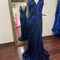 (13)Jovani Black & Navy Sequin Statement Gown – Size 20