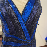 (13)Jovani Black & Navy Sequin Statement Gown – Size 20