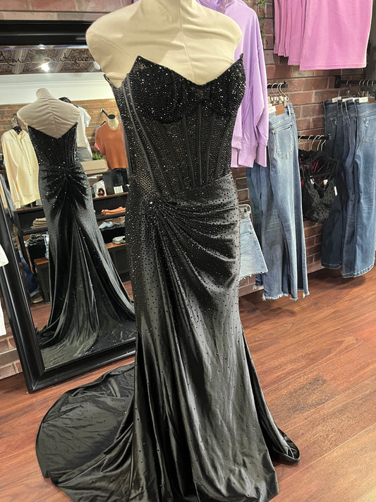 Sherri Hill Black Rhinestone Corset Prom Dress – Size 8