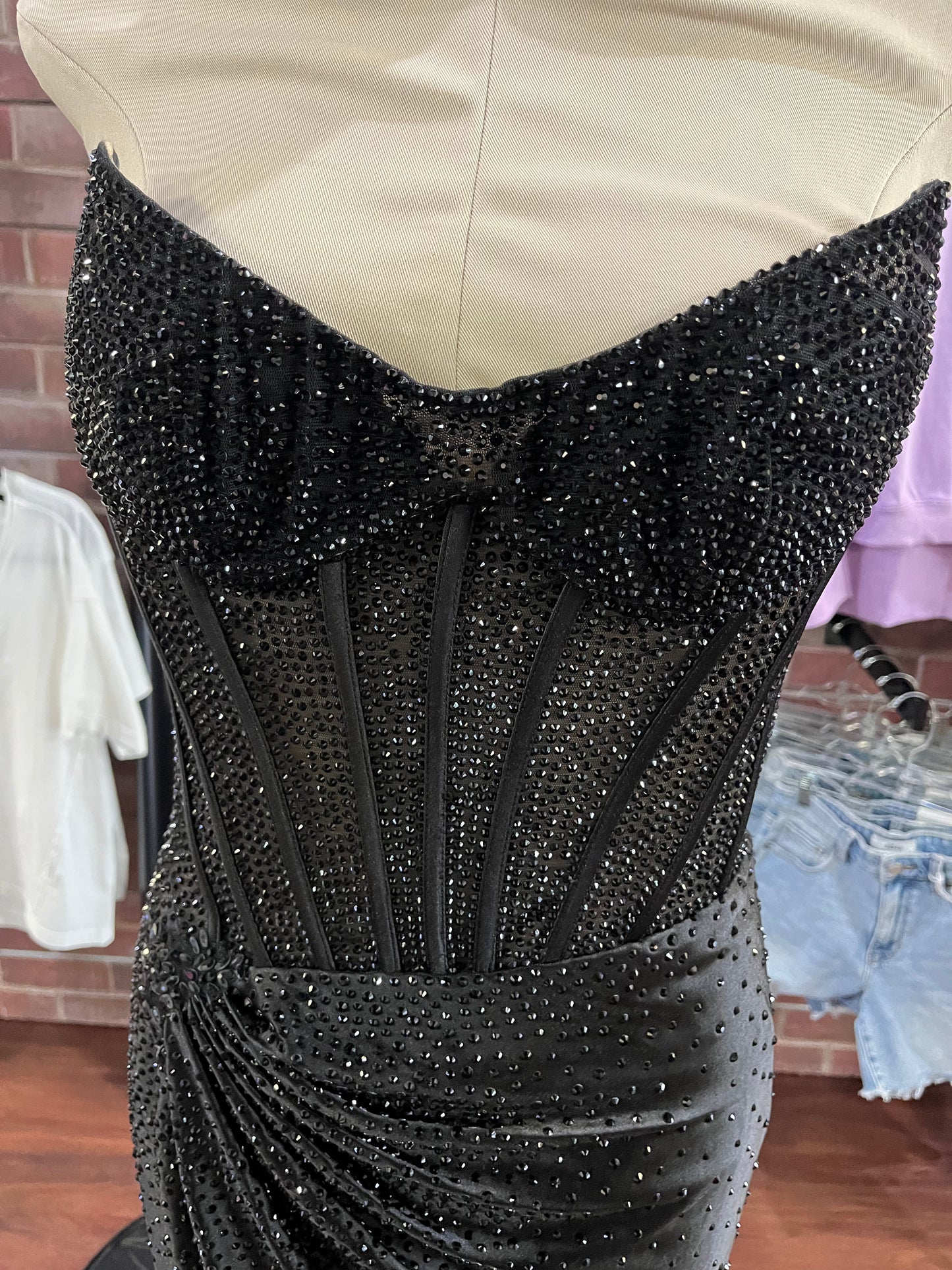 Sherri Hill Black Rhinestone Corset Prom Dress – Size 8