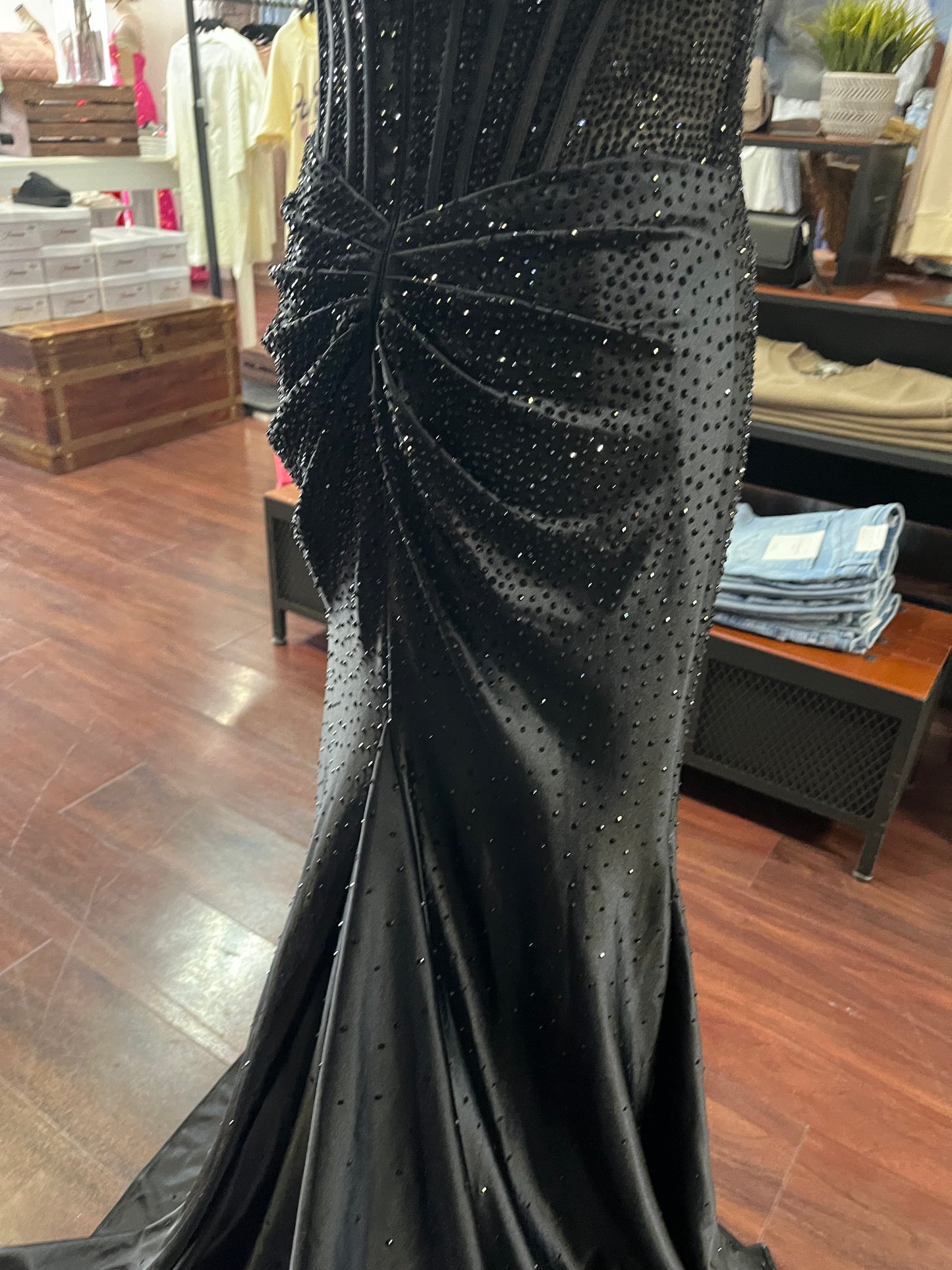 Sherri Hill Black Rhinestone Corset Prom Dress – Size 8