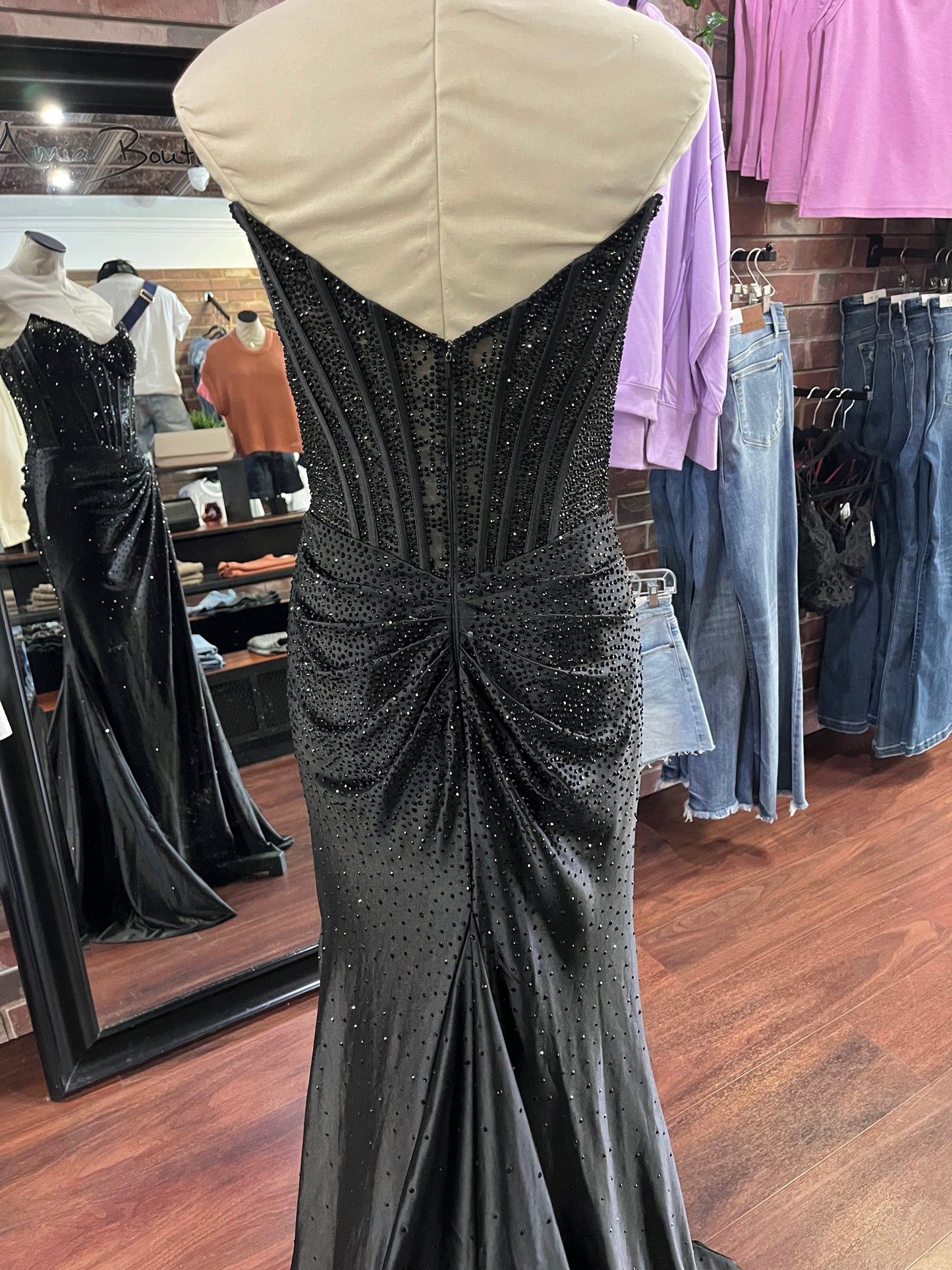 Sherri Hill Black Rhinestone Corset Prom Dress – Size 8