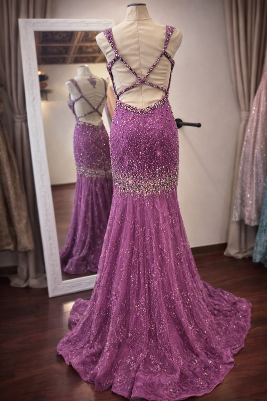 Bridal Elegance Custom Beaded Mermaid Gown-Size 4