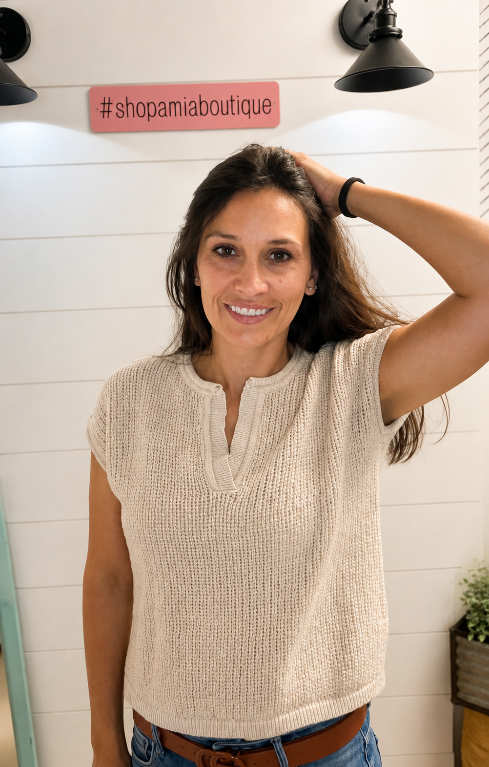 Raw Edge Split Neck Top