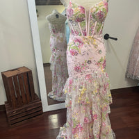 Jovani Pink Floral Corset Prom Dress – Size 2