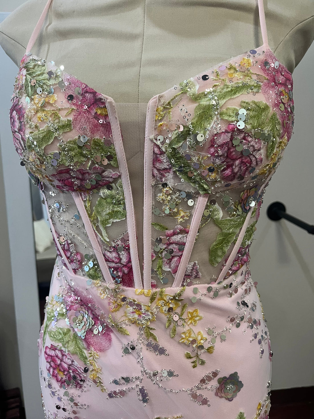 Jovani Pink Floral Corset Prom Dress – Size 2