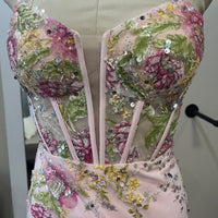 Jovani Pink Floral Corset Prom Dress – Size 2