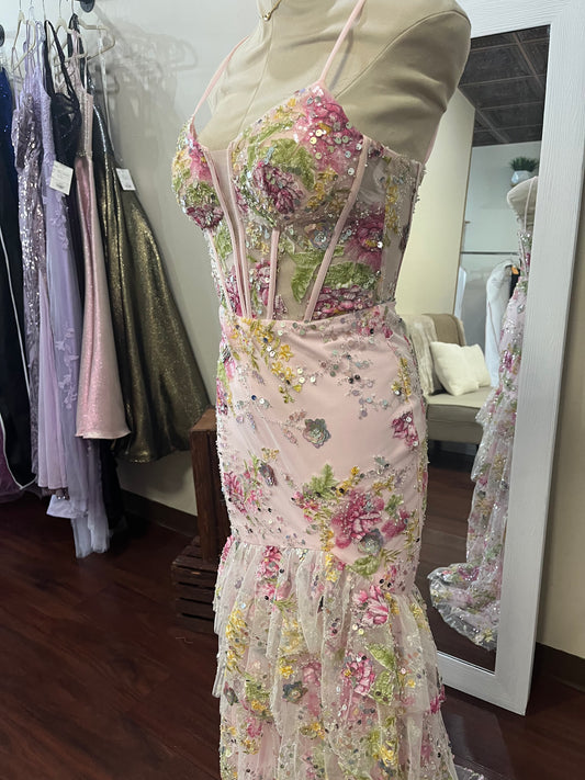Jovani Pink Floral Corset Prom Dress – Size 2