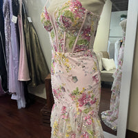 Jovani Pink Floral Corset Prom Dress – Size 2