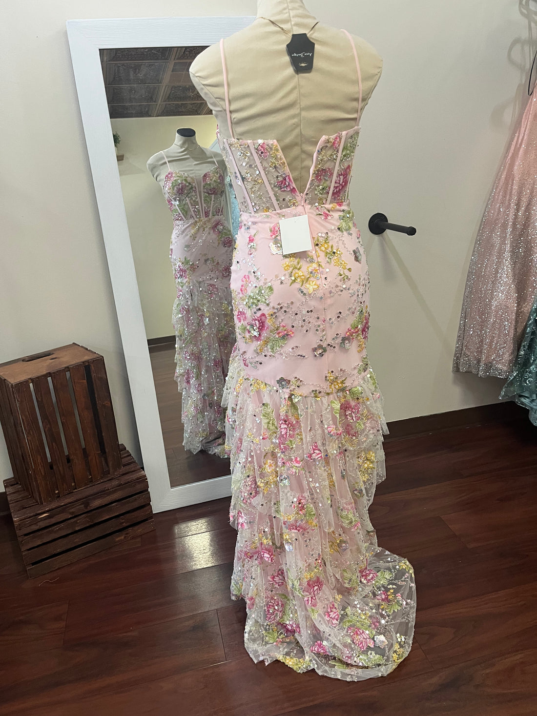 Jovani Pink Floral Corset Prom Dress – Size 2