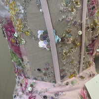Jovani Pink Floral Corset Prom Dress – Size 2