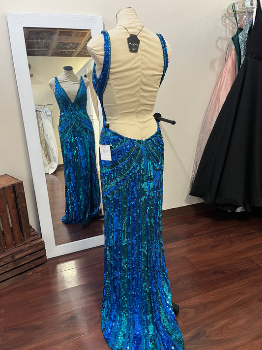 Sherri Hill Blue & Teal Sequin Gown – Size 10