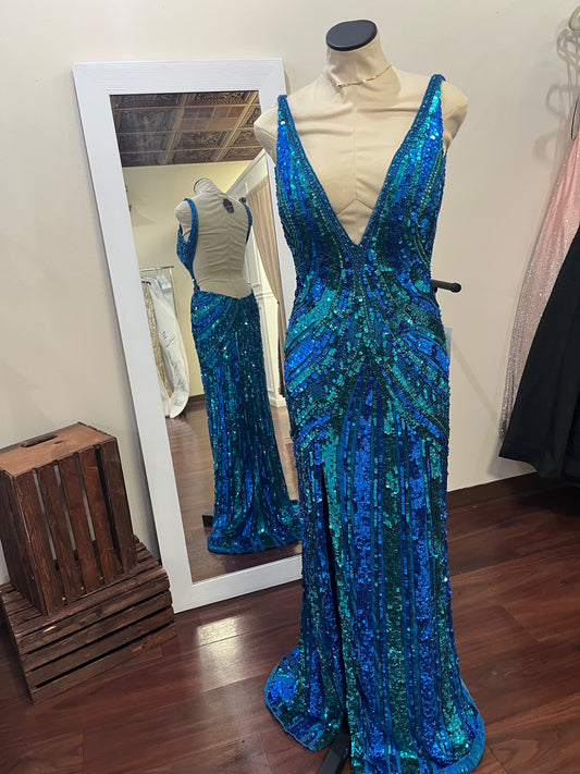 Sherri Hill Blue & Teal Sequin Gown – Size 10