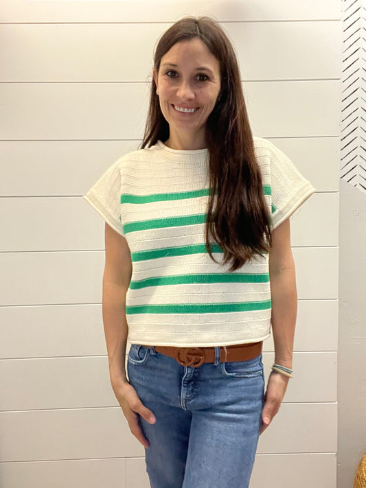 Striped Short Sleeve Knit Sweater Top