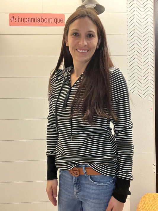 Soft Ribbed Henley Hoodie Top