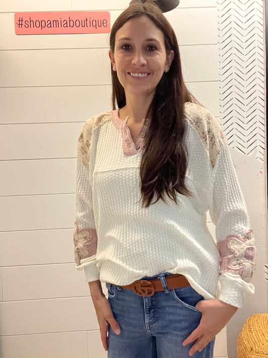 Ditsy Floral Waffle Henley Top