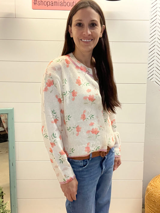 Floral Knit Cardigan Sweater