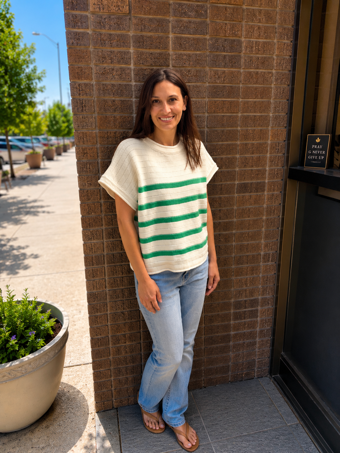Striped Short Sleeve Knit Sweater Top
