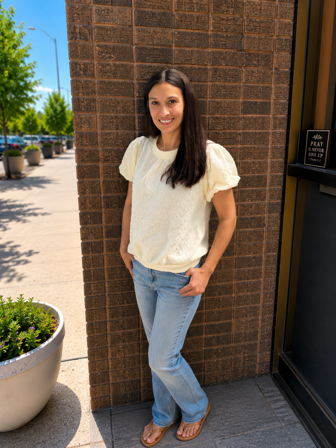 Soft Textured Puff Sleeve Top – Cream