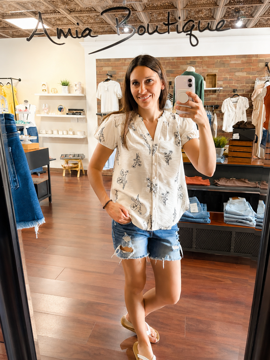 Floral Print Linen Top