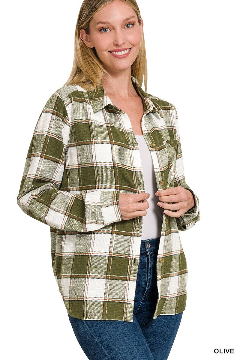 The Kimi Olive Light Weight Flannel