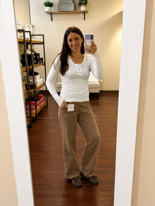 Soft Ribbed Henley Long Sleeve Top