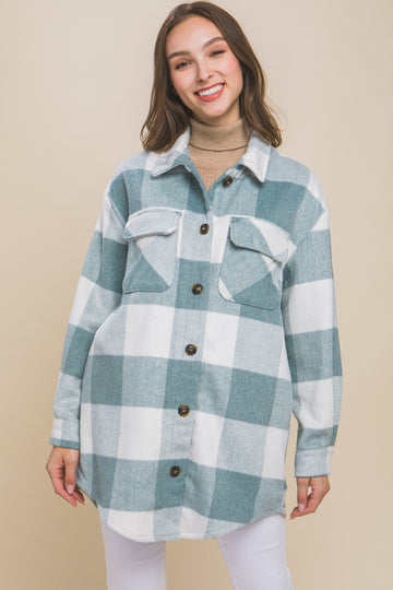 The Emery Plaid Pocket Shacket in Green