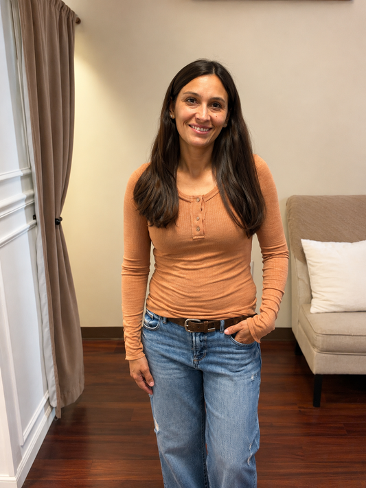 Soft Ribbed Henley Long Sleeve Top