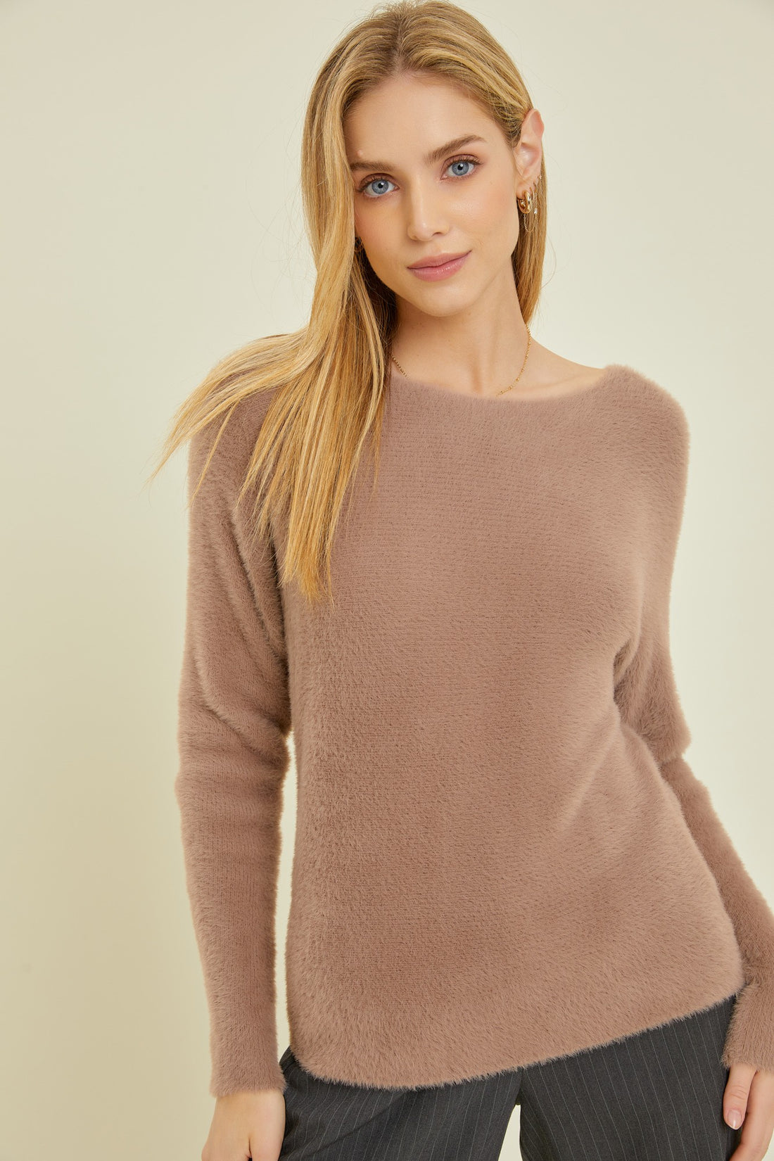 The Laura Fuzzy Sweater in Mocha