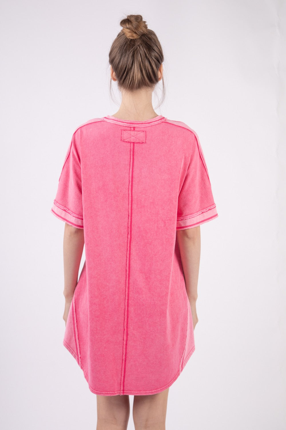 The Mimi Mineral Wash TShirt Dress V Neck with Pockets Pink