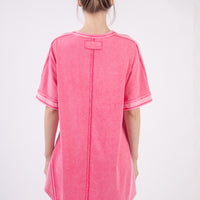 The Mimi Mineral Wash TShirt Dress V Neck with Pockets Pink