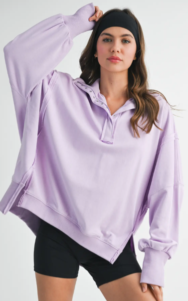 Women's Lavender Henley Sweatshirt