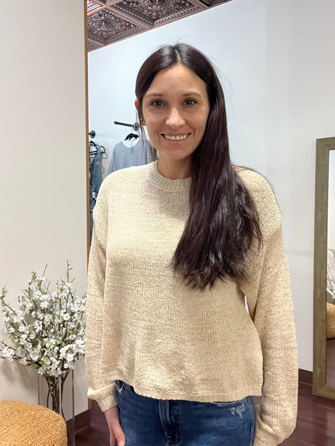 Beige colored light weight knit top 