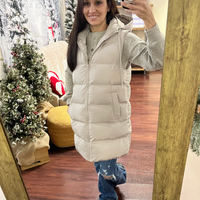 Cream colored zip up pufffer longline vest 