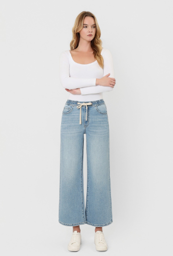 Lovervet Drawstring Crop Wide Leg Jeans