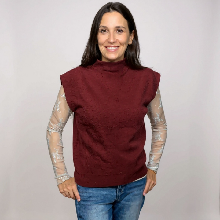 Maroon Mock neck sweater vest
