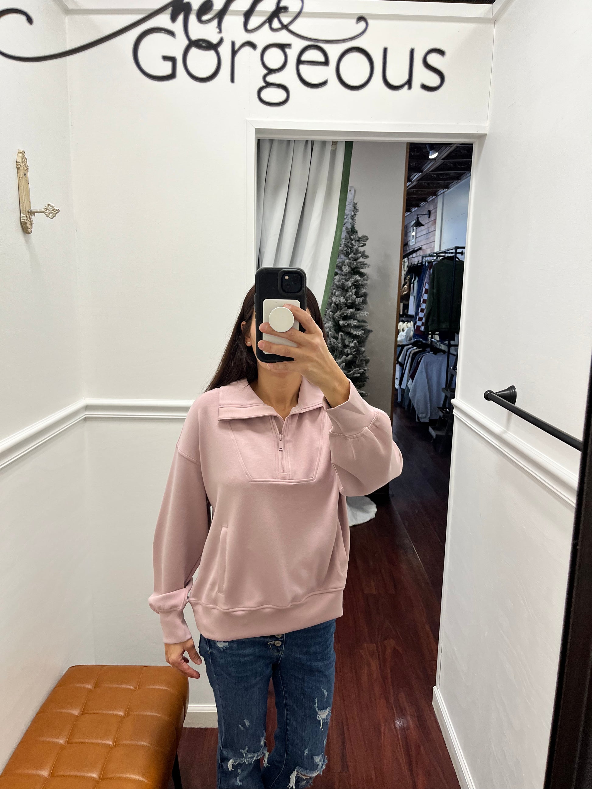 Mauve comfy wear with half zip collar