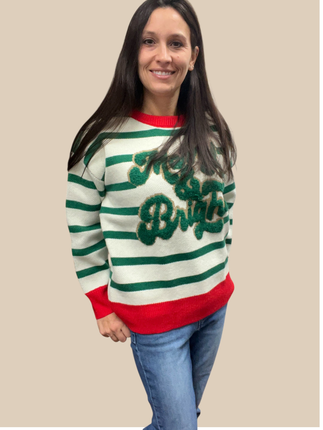 Merry & Bright Christmas striped sweater 