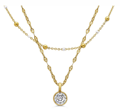 Isla - Enamel White 2-Pack Gem Necklace