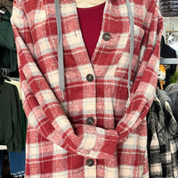 Womens Red plaid flannel with hood
