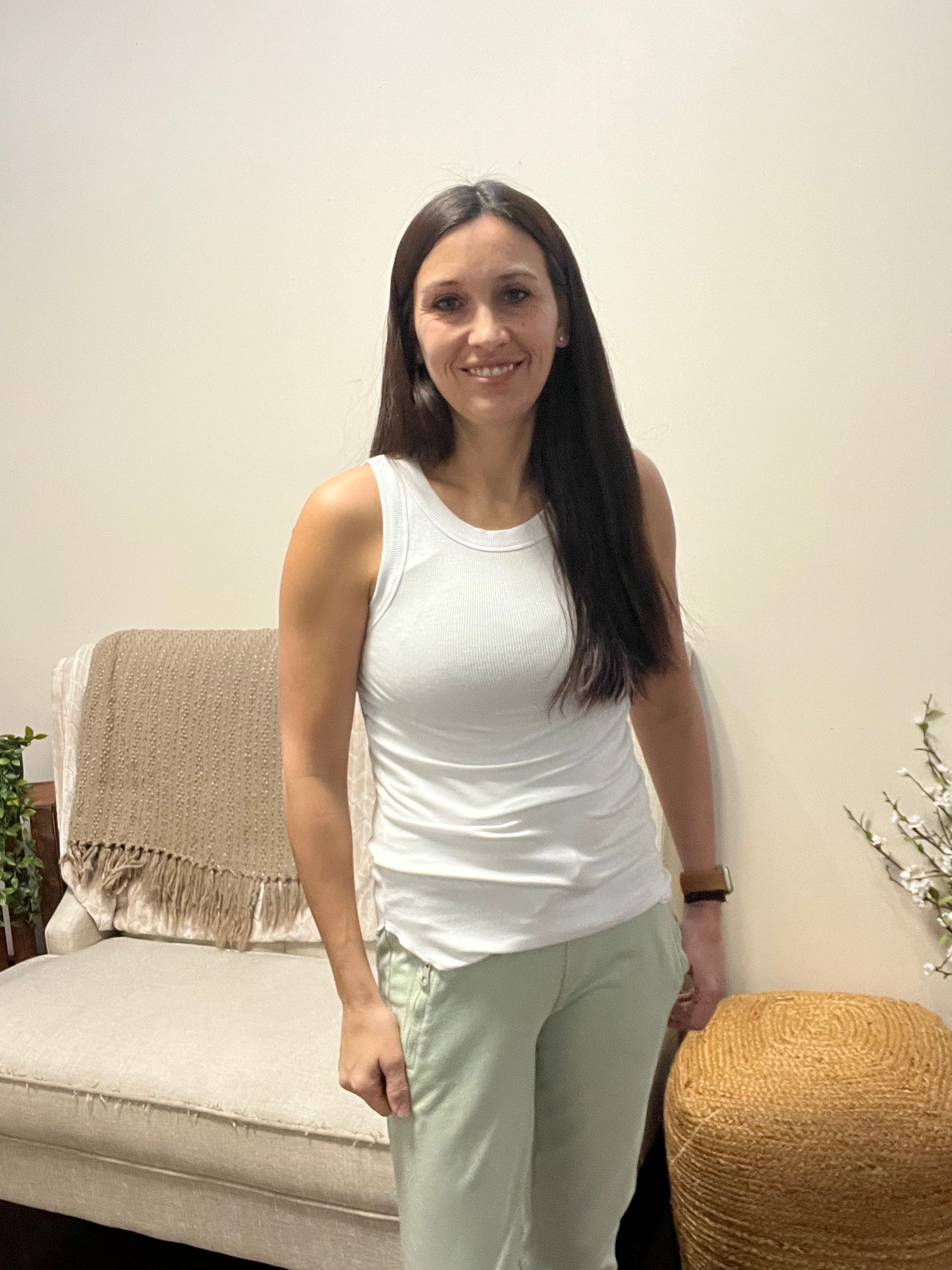 Ribbed knit white tank top 