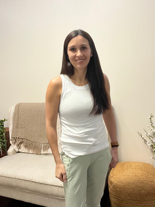 Ribbed knit white tank top 