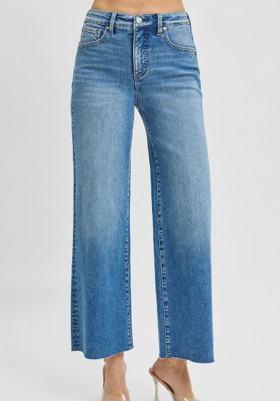 Risen Tummy Control High Rise Crop Wide Leg Jeans