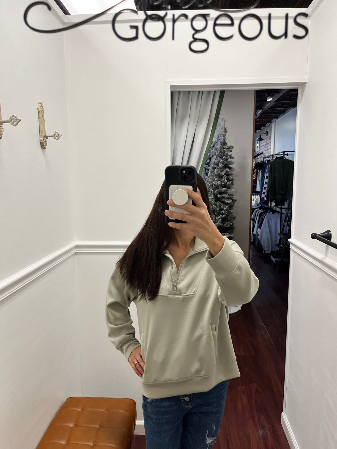 Sage colored half zip active wear top