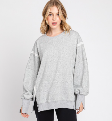 oversized slit side heather grey detailed sweatshirt
