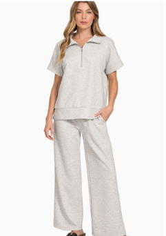 Scuba Half-Zip Lounge Set in heather grey